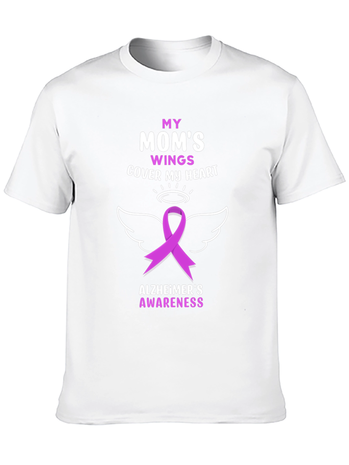 Alzheimers Awareness T-Shirt: Moms Wings Cover My Heart