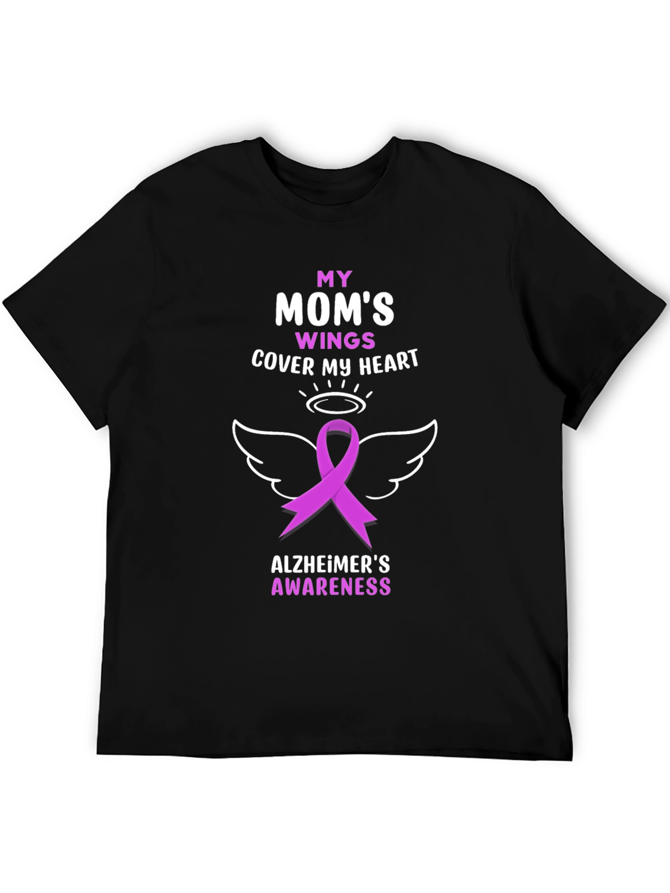 Alzheimers Awareness T-Shirt: Moms Wings Cover My Heart