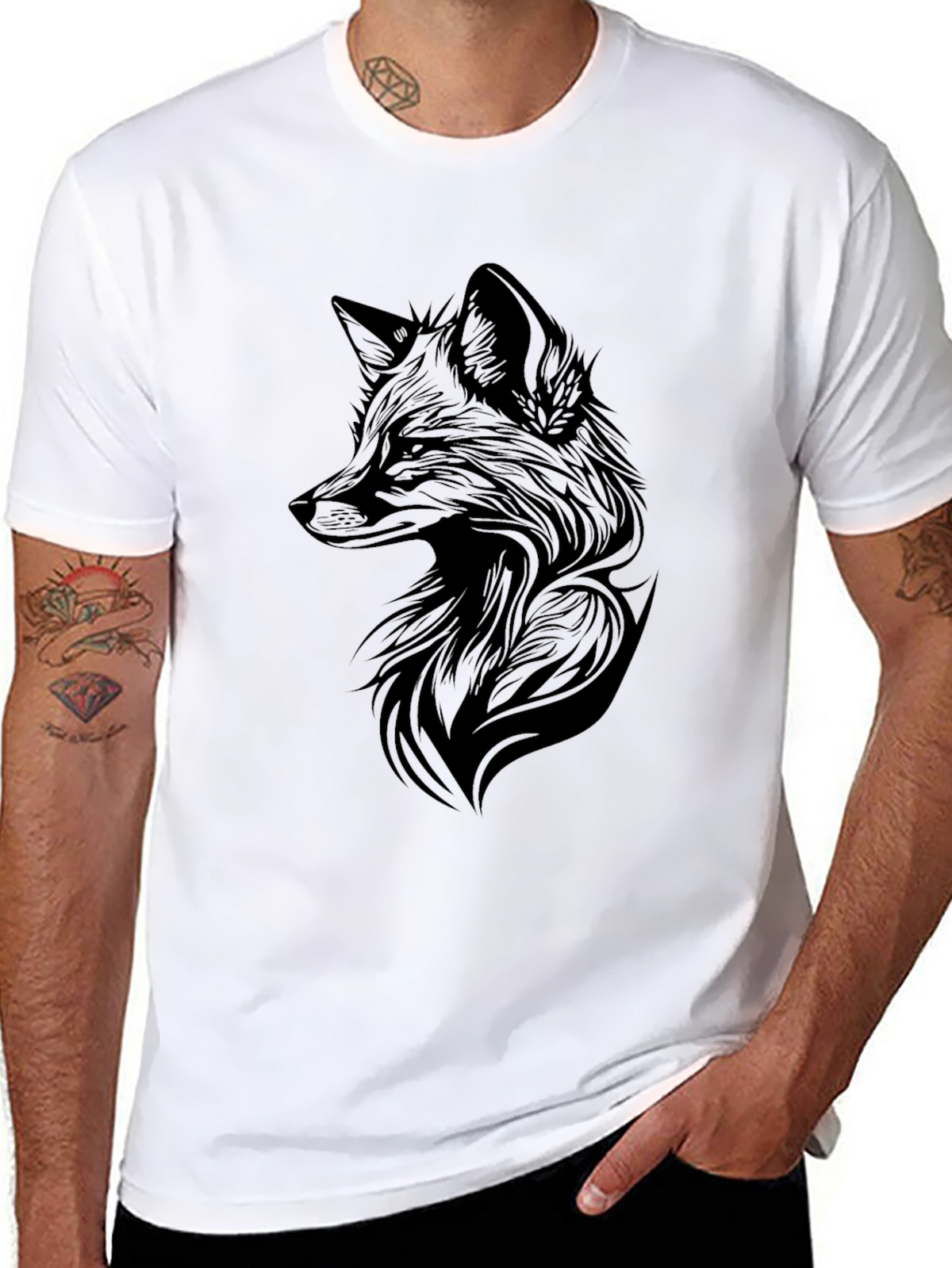 Fox Graphic Print Black T-Shirt