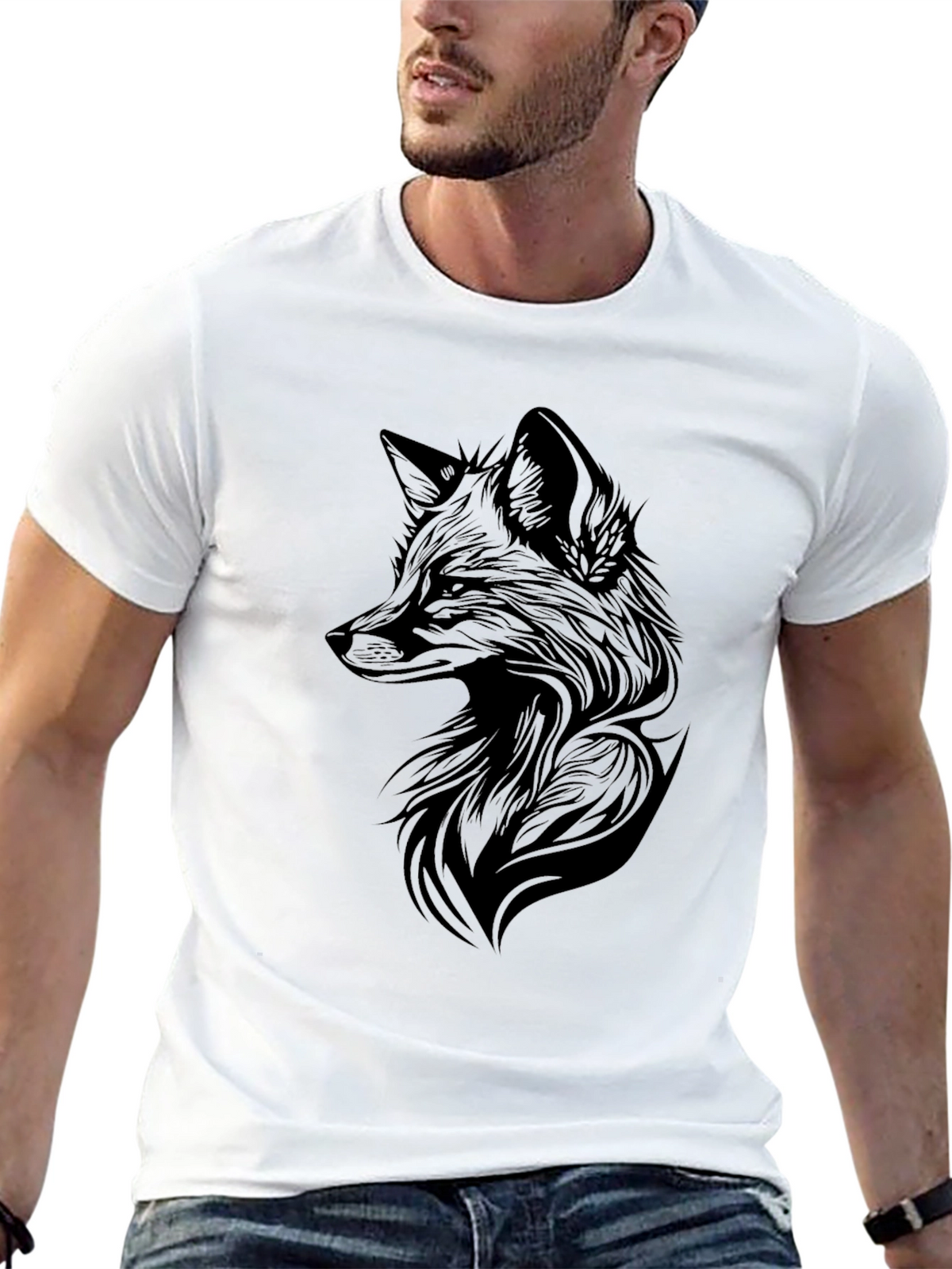 Fox Graphic Print Black T-Shirt