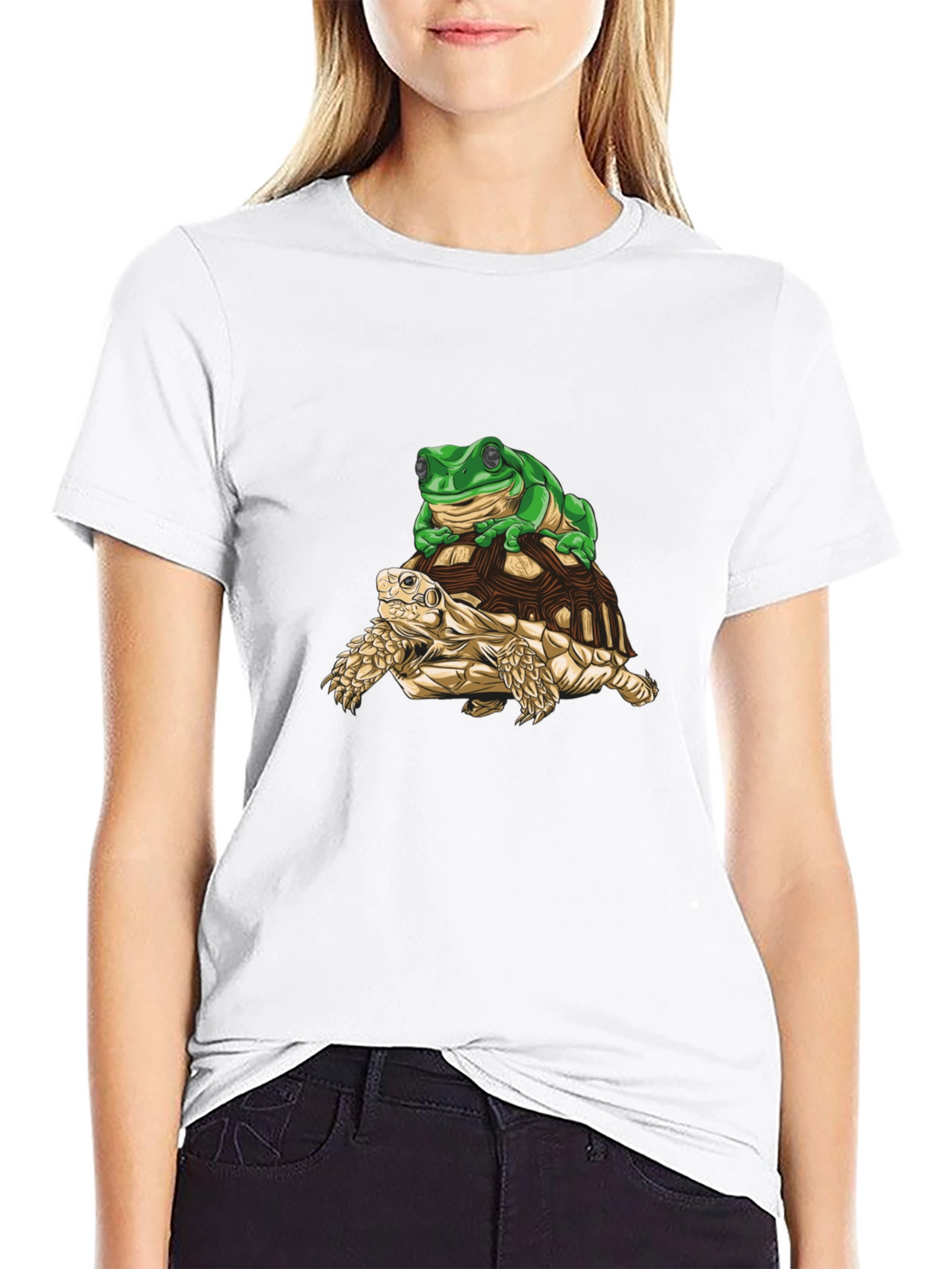 Frog Riding Turtle Graphic Tee - Black