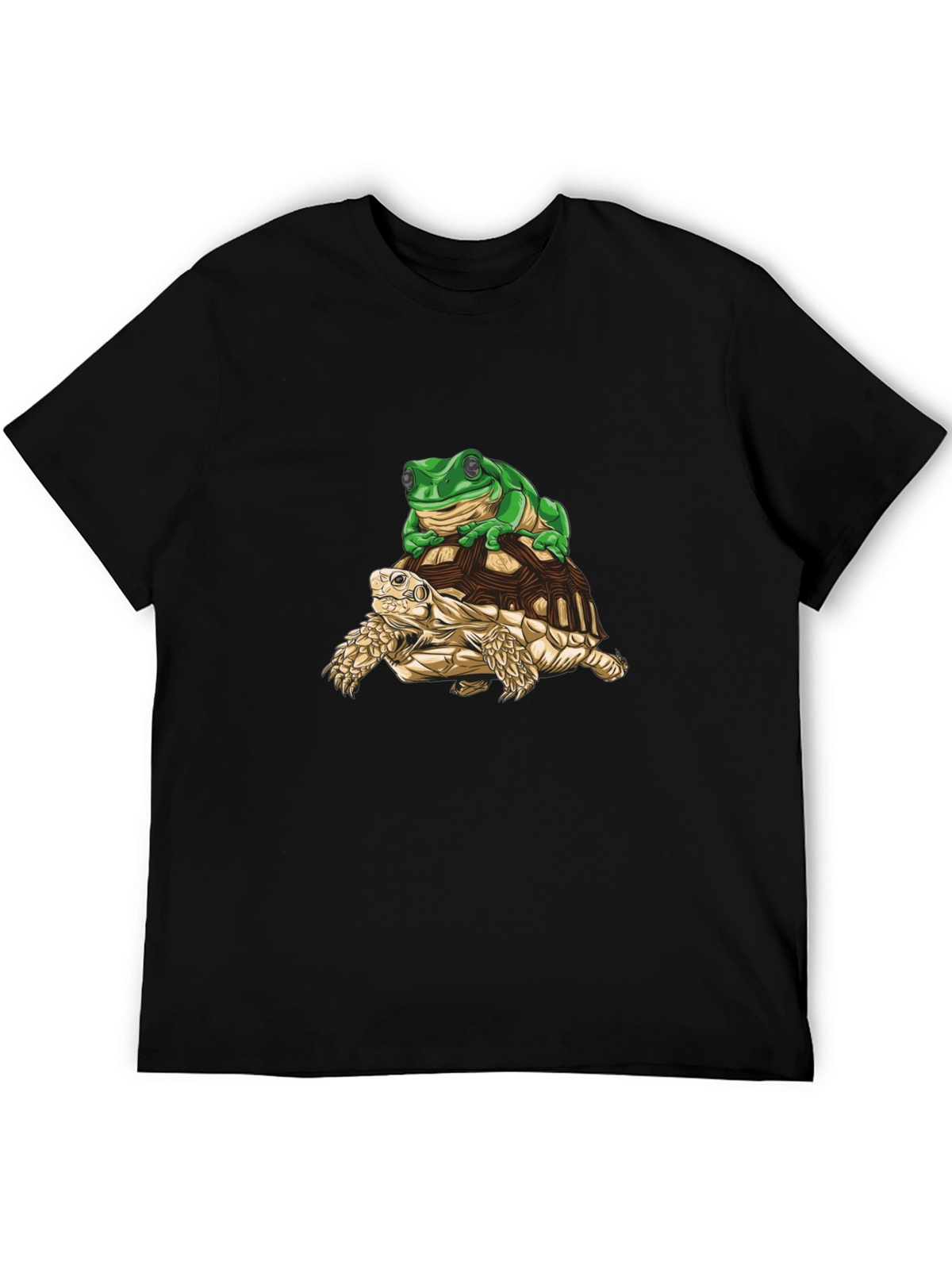 Frog Riding Turtle Graphic Tee - Black