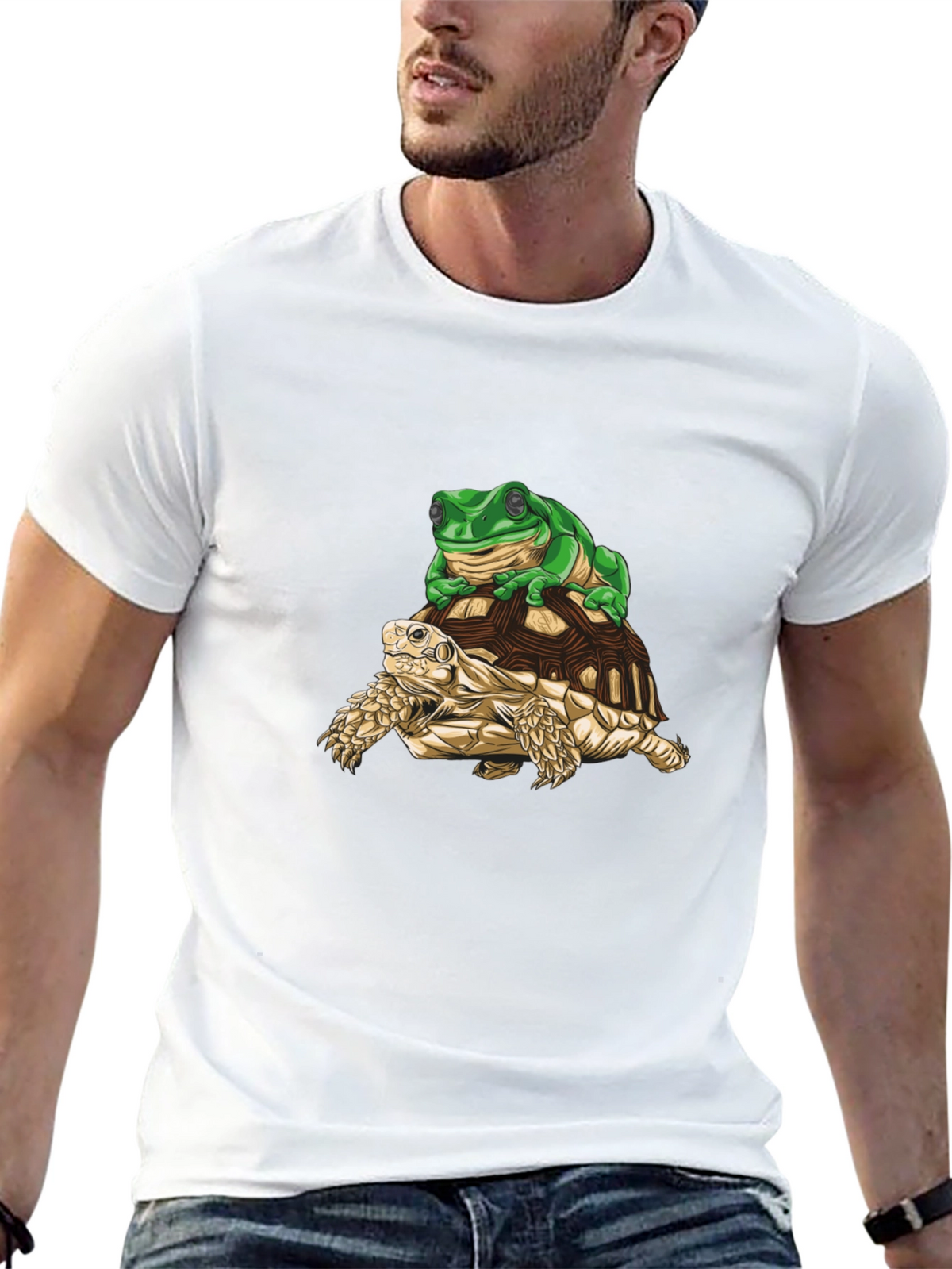 Frog Riding Turtle Graphic Tee - Black