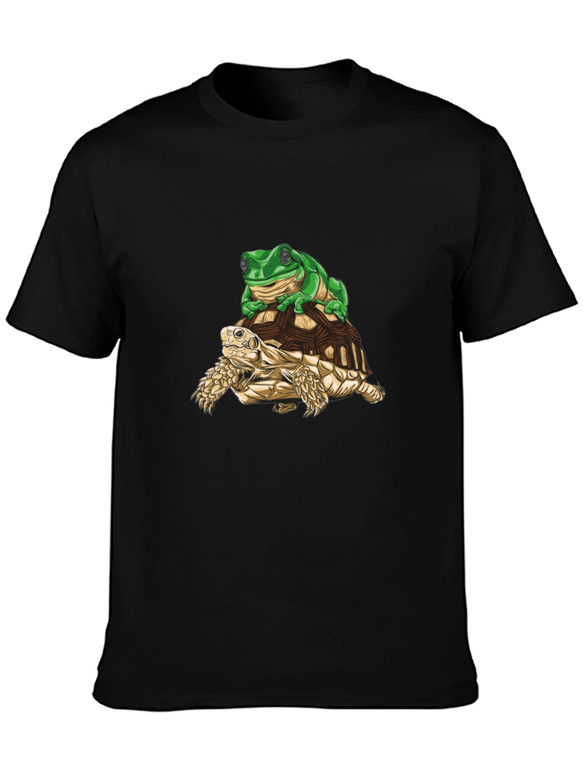 Frog Riding Turtle Graphic Tee - Black