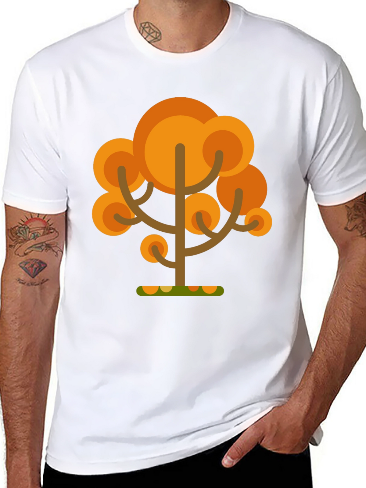 Autumn Tree Graphic Tee - Black Cotton T-Shirt