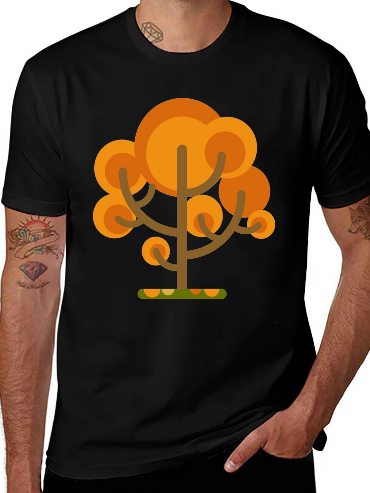 Autumn Tree Graphic Tee - Black Cotton T-Shirt