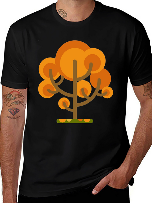 Autumn Tree Graphic Tee - Black Cotton T-Shirt
