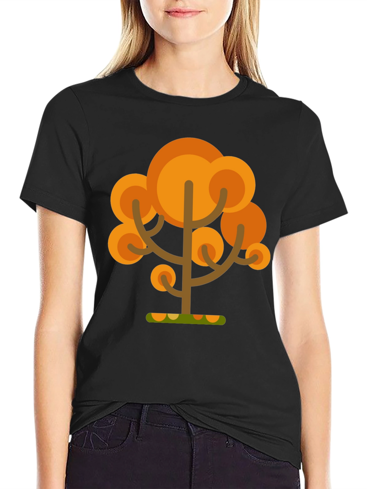 Autumn Tree Graphic Tee - Black Cotton T-Shirt
