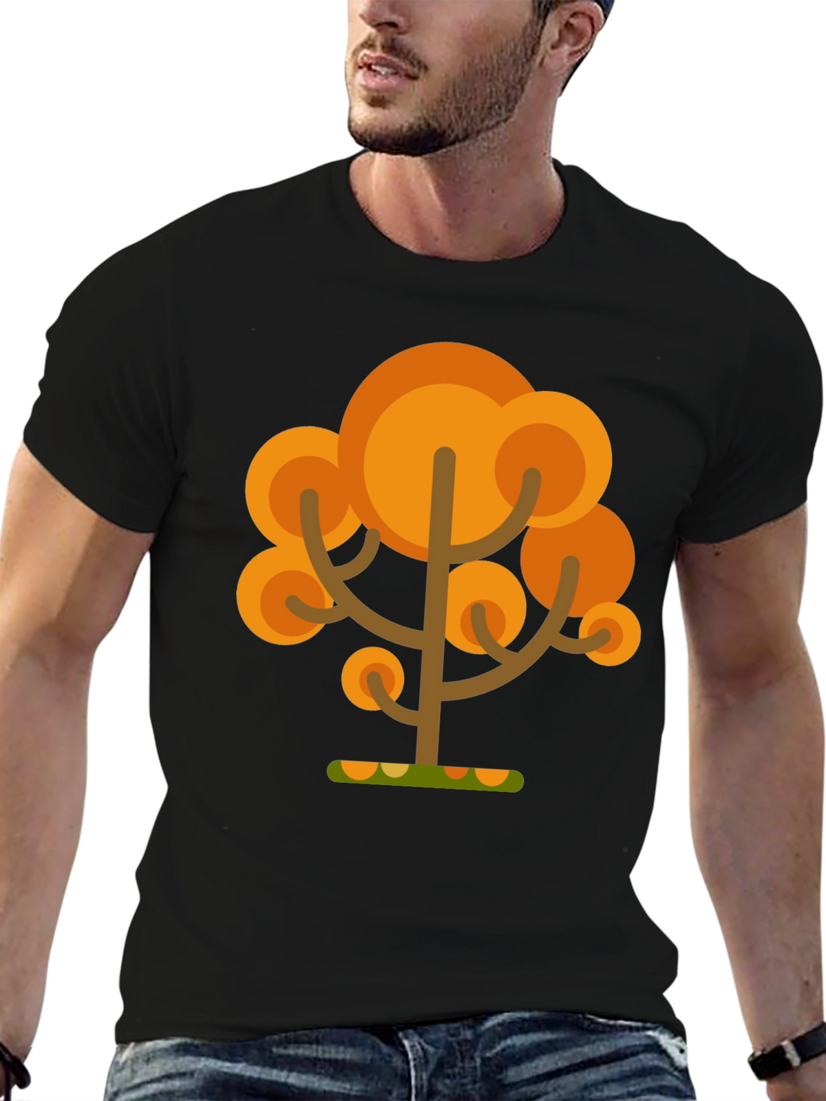 Autumn Tree Graphic Tee - Black Cotton T-Shirt
