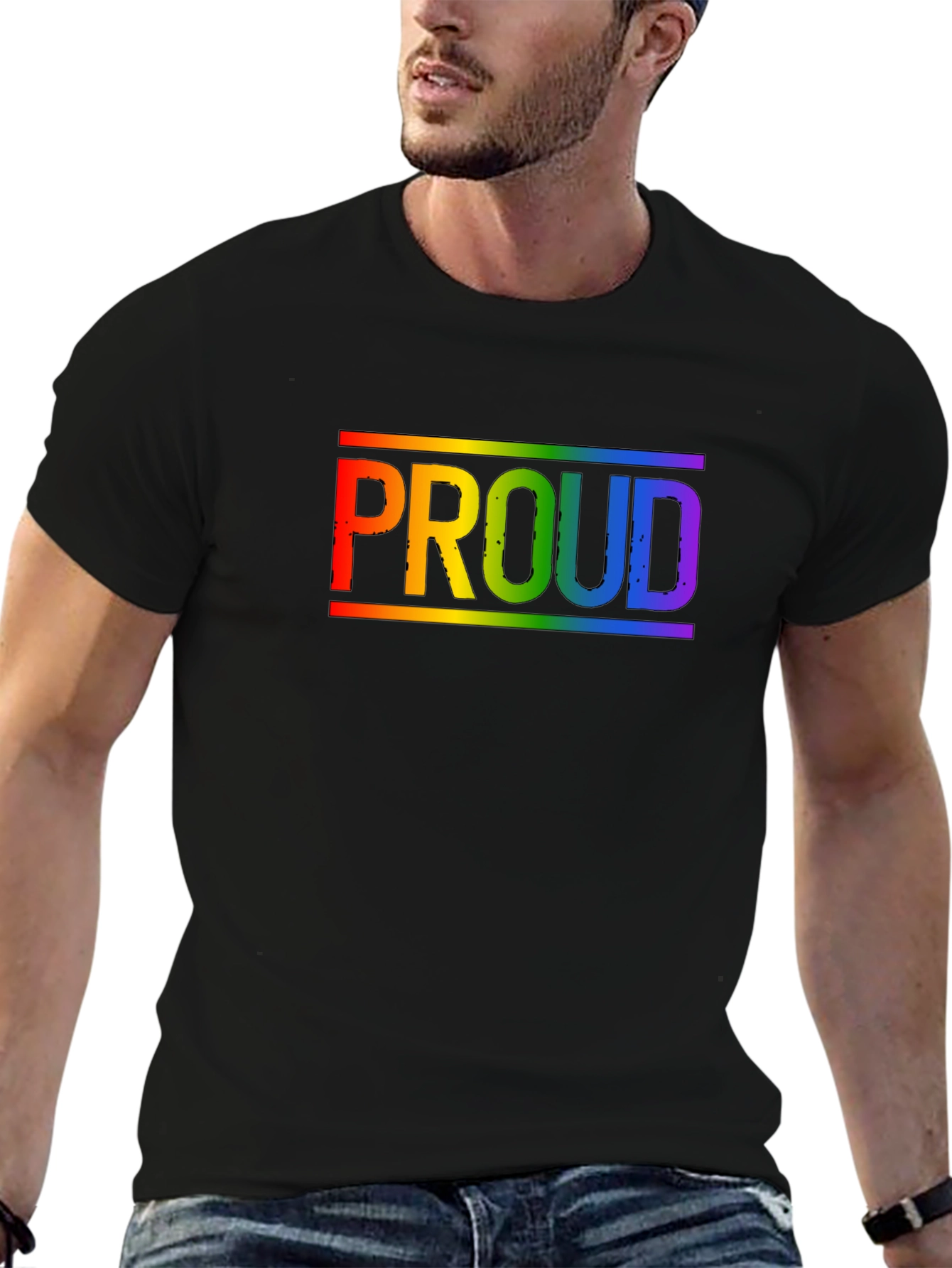 Rainbow Proud T-Shirt - Black Cotton Pride Tee