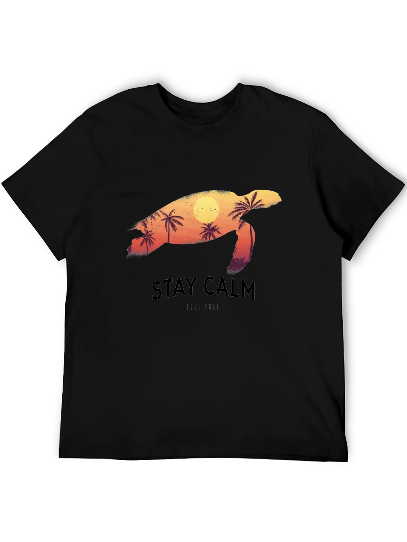 Stay Calm Sea Turtle Graphic Tee - Black