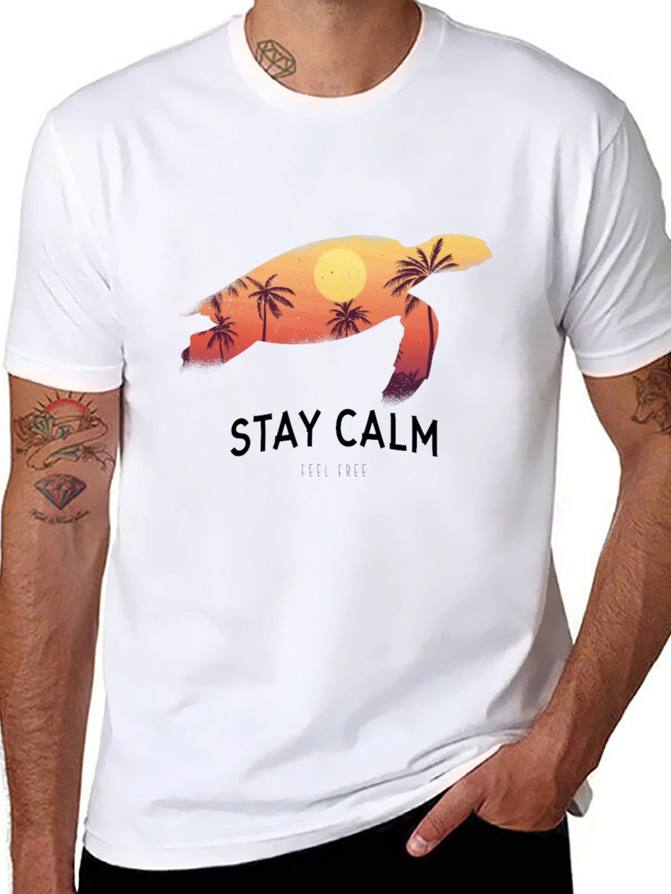 Stay Calm Sea Turtle Graphic Tee - Black