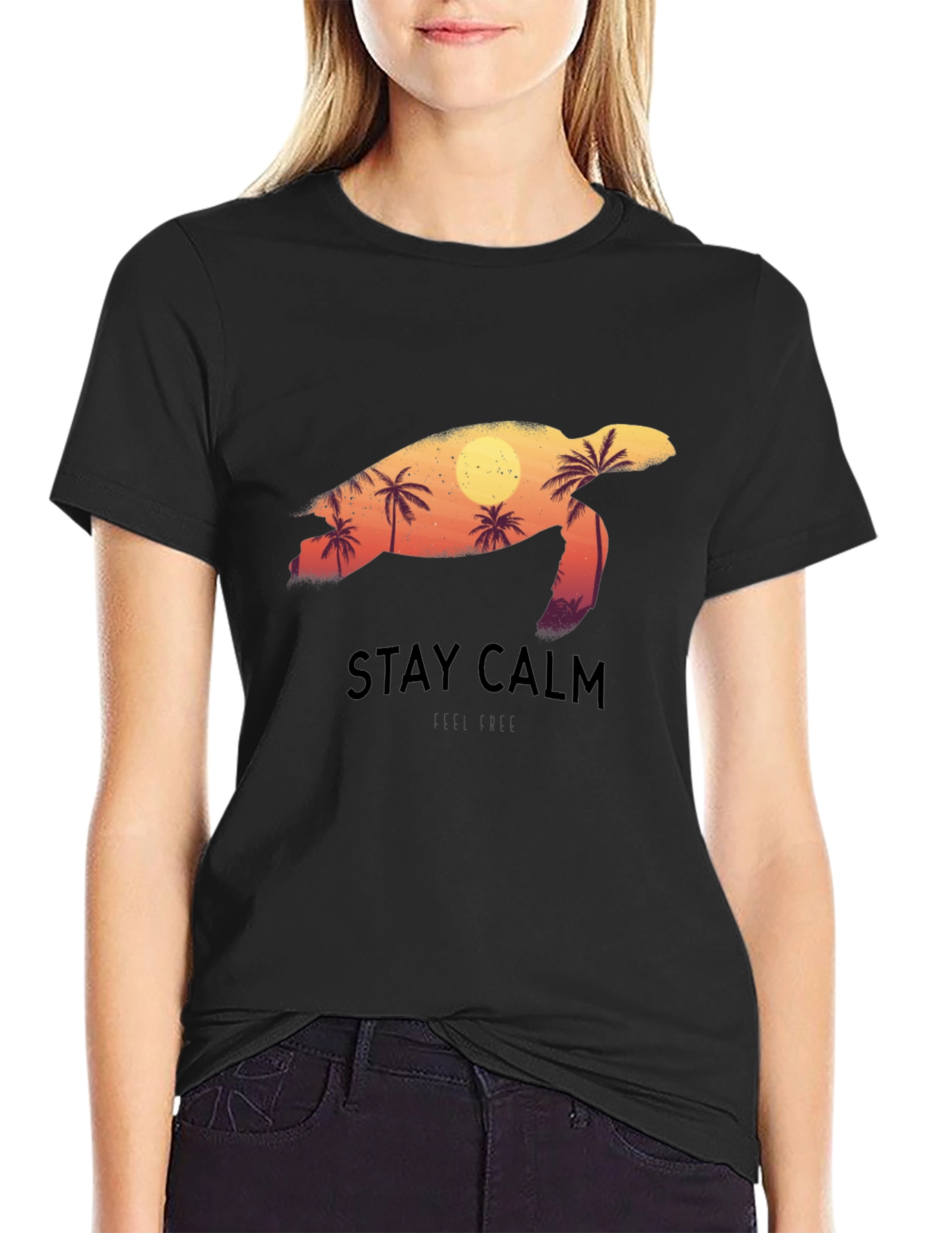 Stay Calm Sea Turtle Graphic Tee - Black