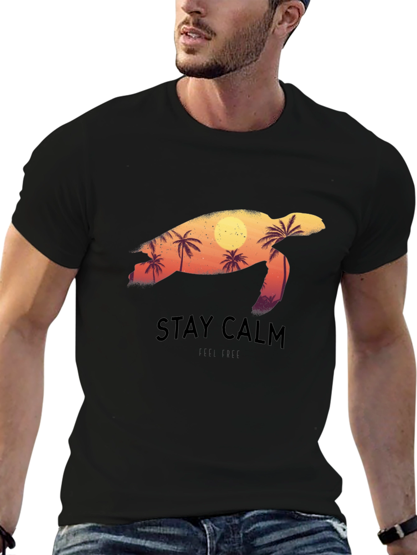 Stay Calm Sea Turtle Graphic Tee - Black