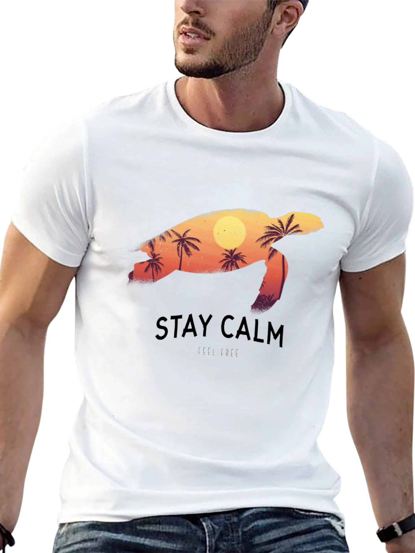 Stay Calm Sea Turtle Graphic Tee - Black