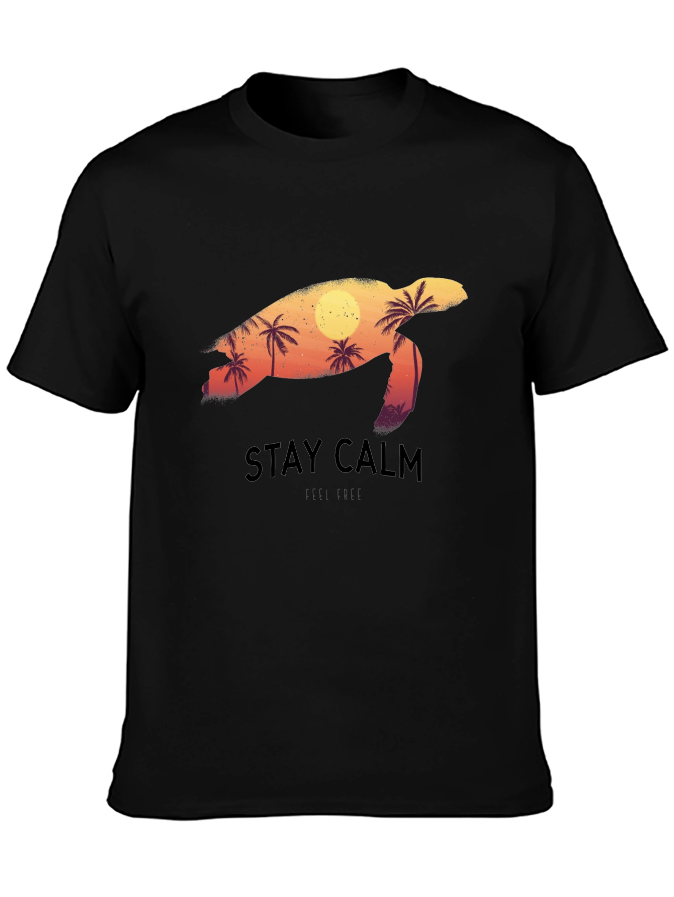 Stay Calm Sea Turtle Graphic Tee - Black