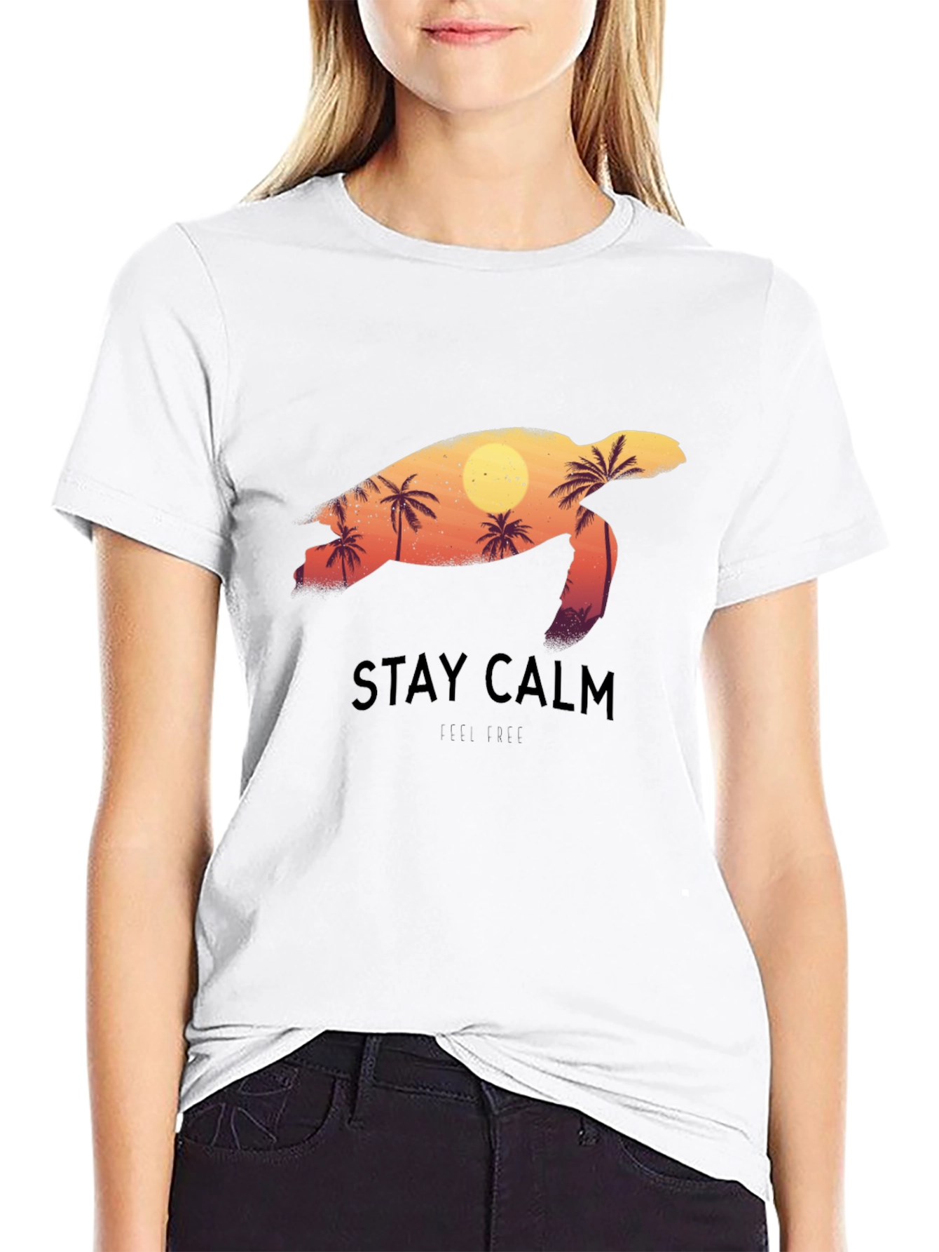 Stay Calm Sea Turtle Graphic Tee - Black