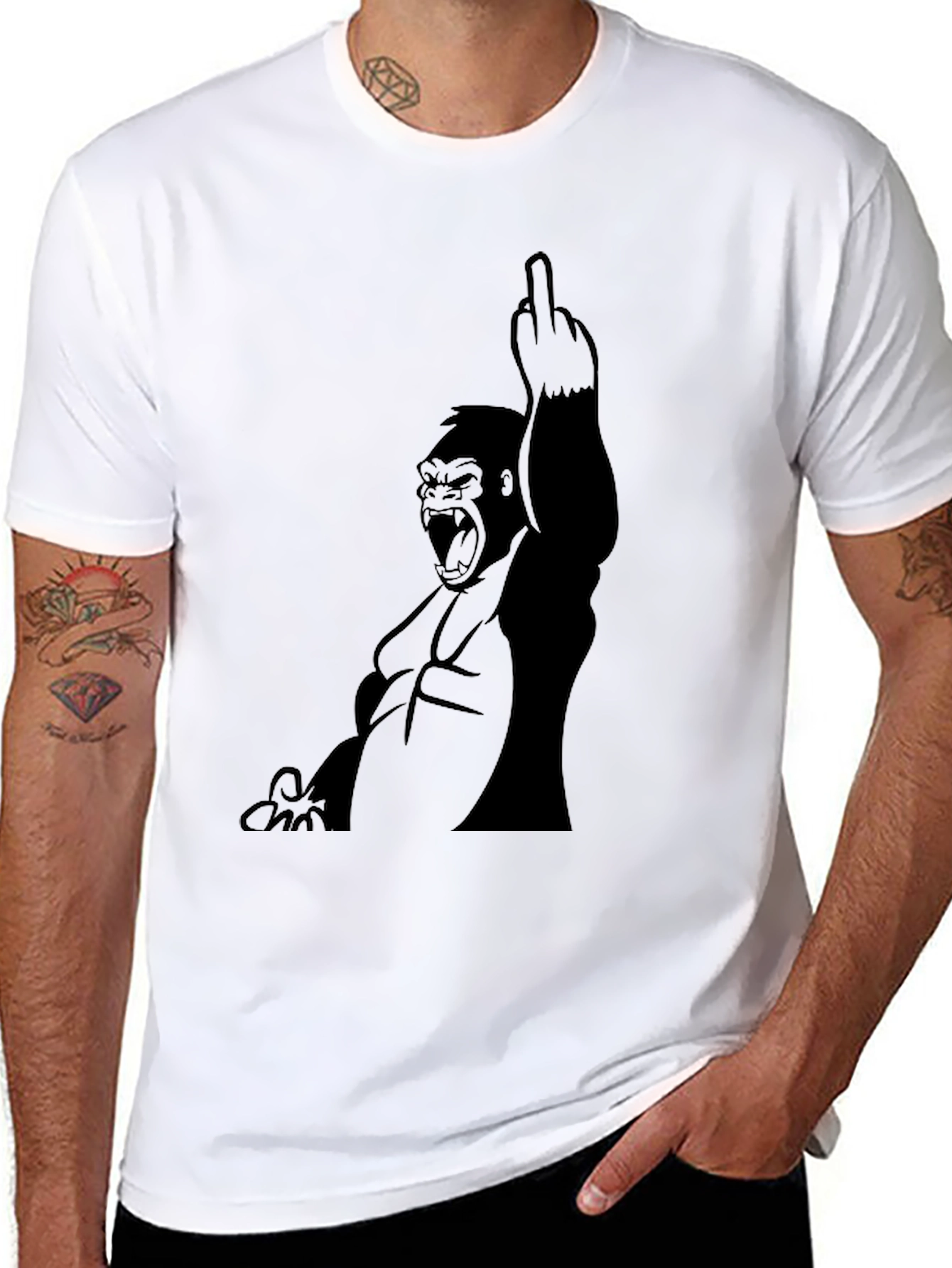 Black Gorilla Middle Finger Graphic T-Shirt