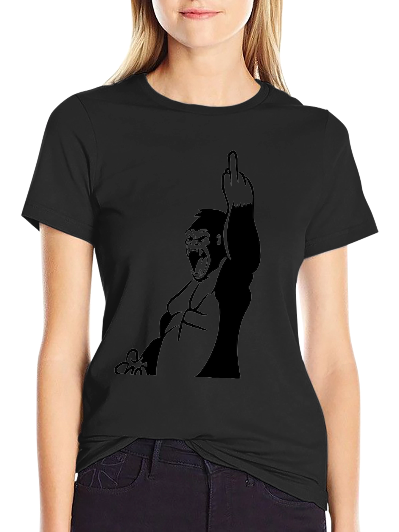 Black Gorilla Middle Finger Graphic T-Shirt