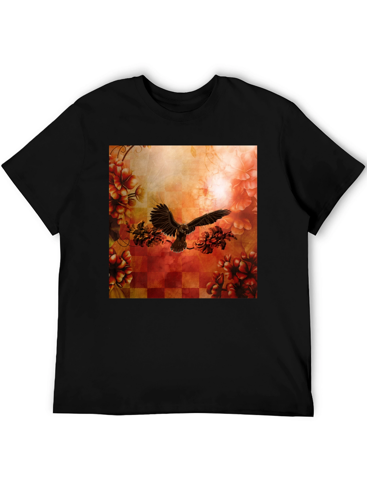 Floral Eagle Graphic Tee - Black Cotton Blend