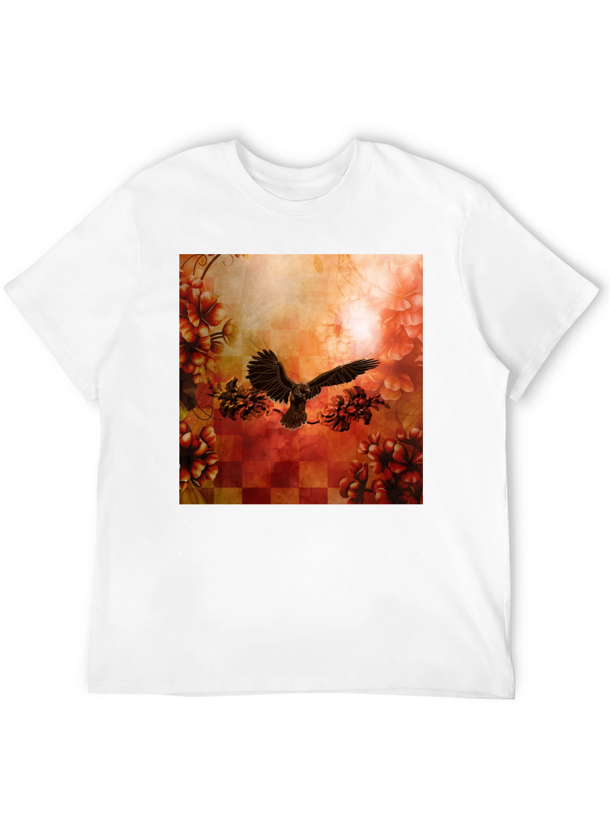 Floral Eagle Graphic Tee - Black Cotton Blend