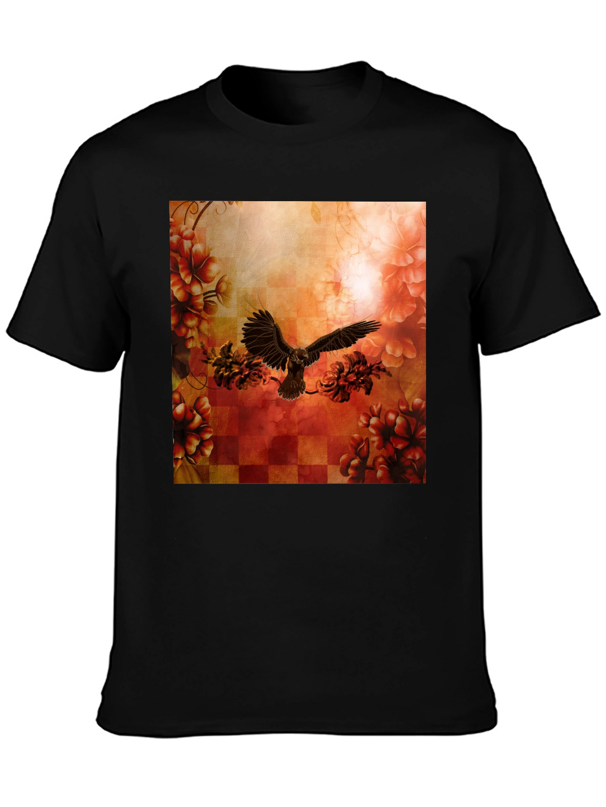 Floral Eagle Graphic Tee - Black Cotton Blend