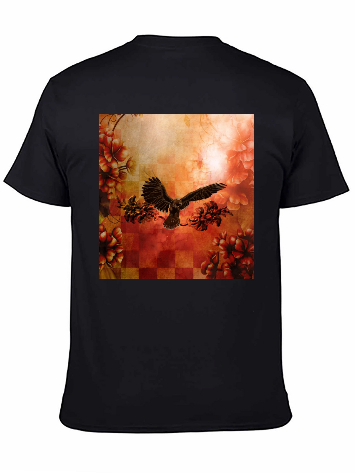 Floral Eagle Graphic Tee - Black Cotton Blend