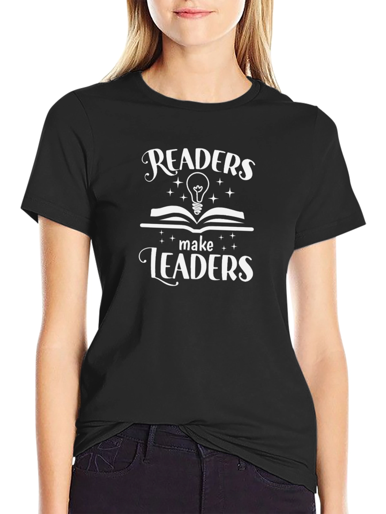 Readers Make Leaders Black Graphic T-Shirt