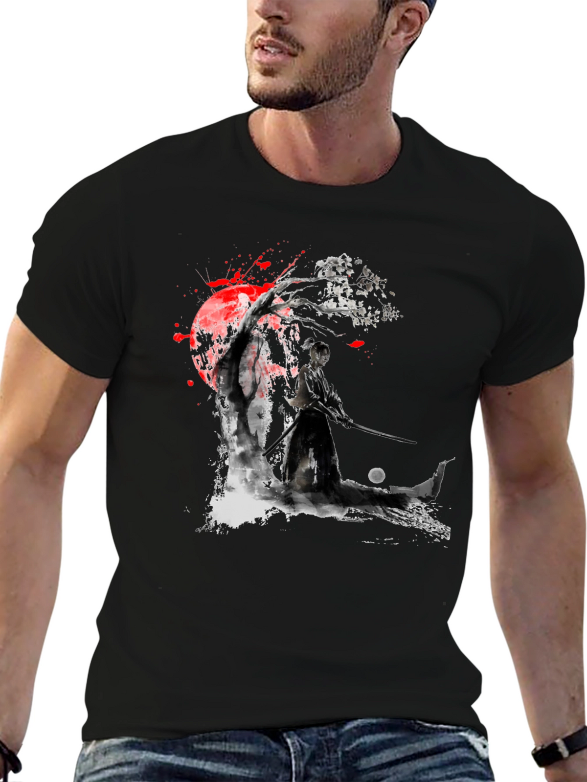 Samurai Warrior Black Graphic T-Shirt