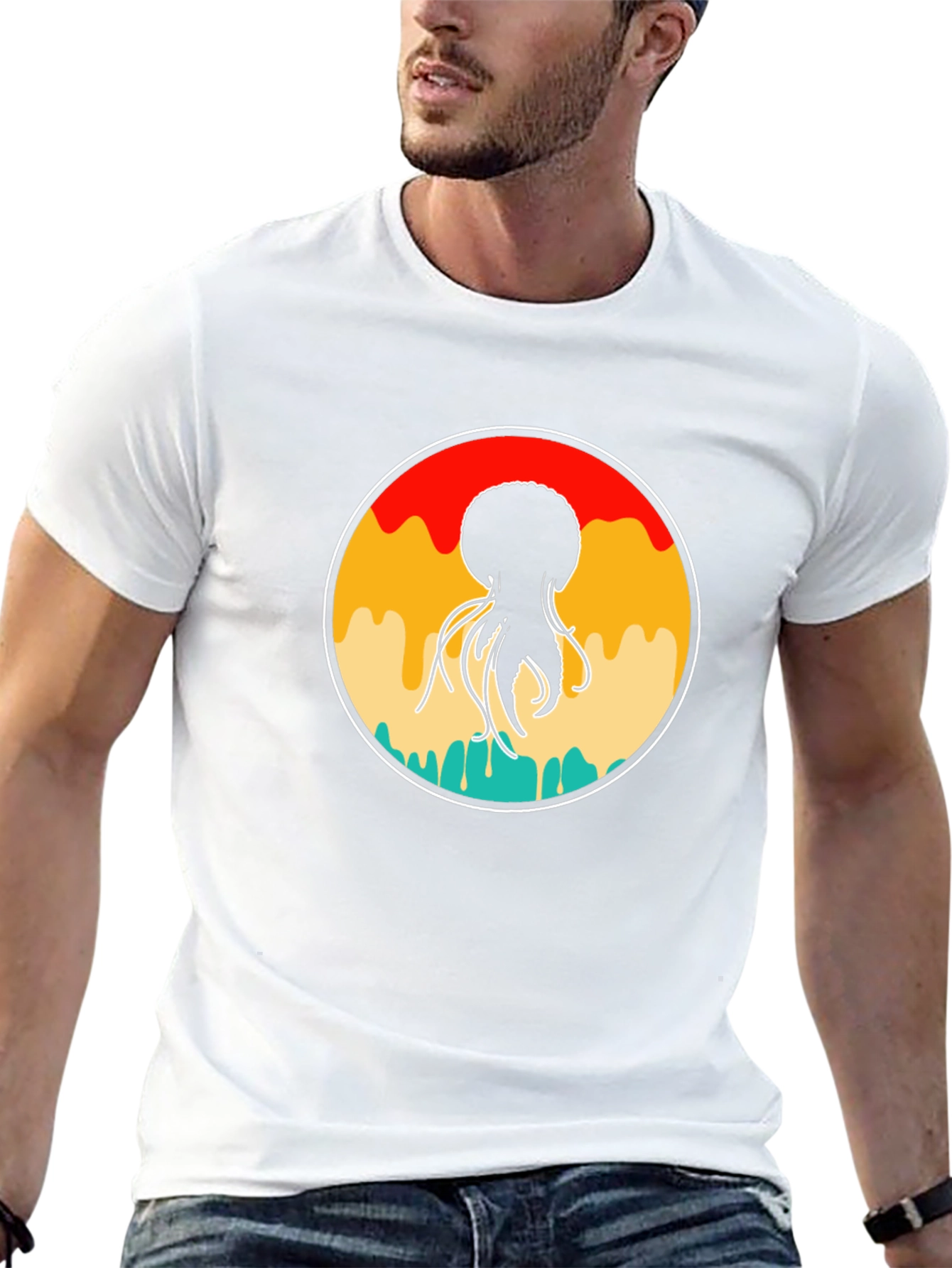 Retro Jellyfish Graphic Tee - Black Cotton Blend