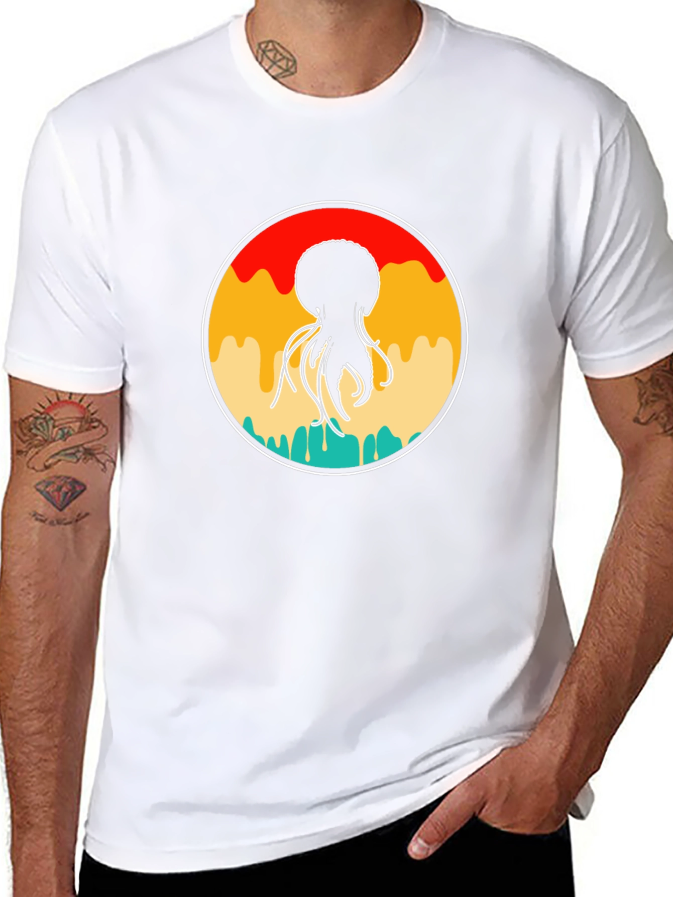 Retro Jellyfish Graphic Tee - Black Cotton Blend