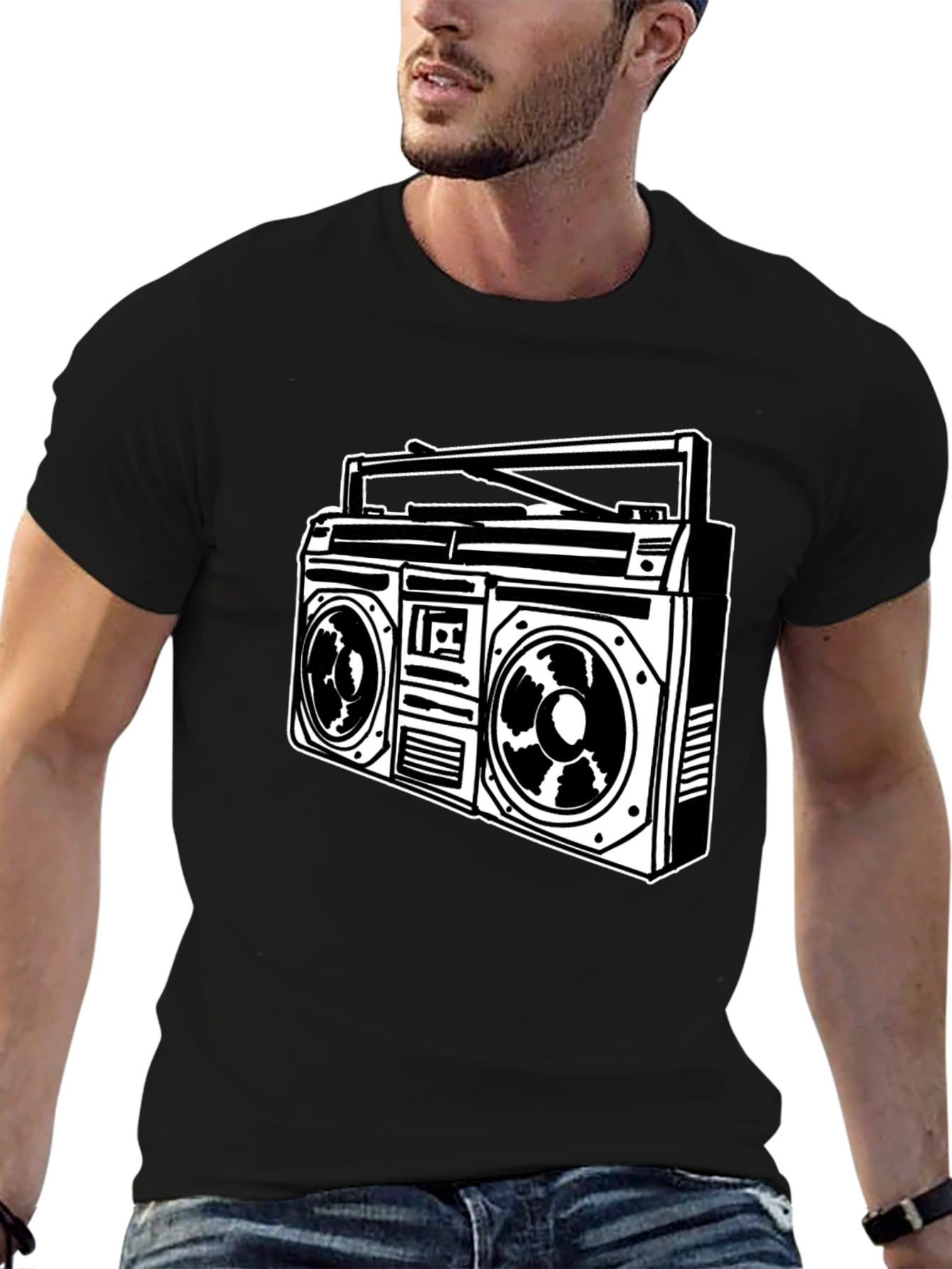 Retro Boombox Graphic Tee - Classic Black