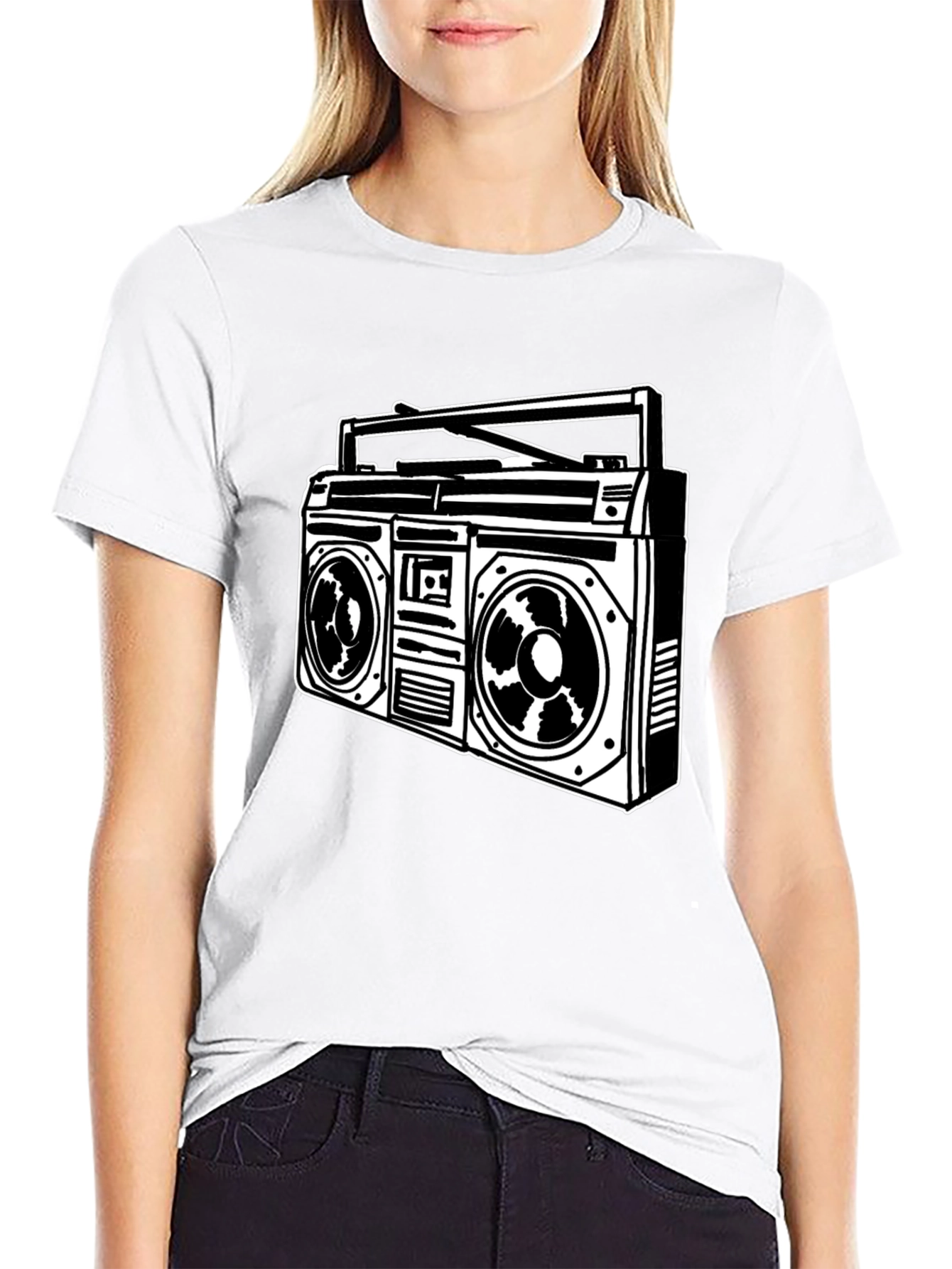 Retro Boombox Graphic Tee - Classic Black