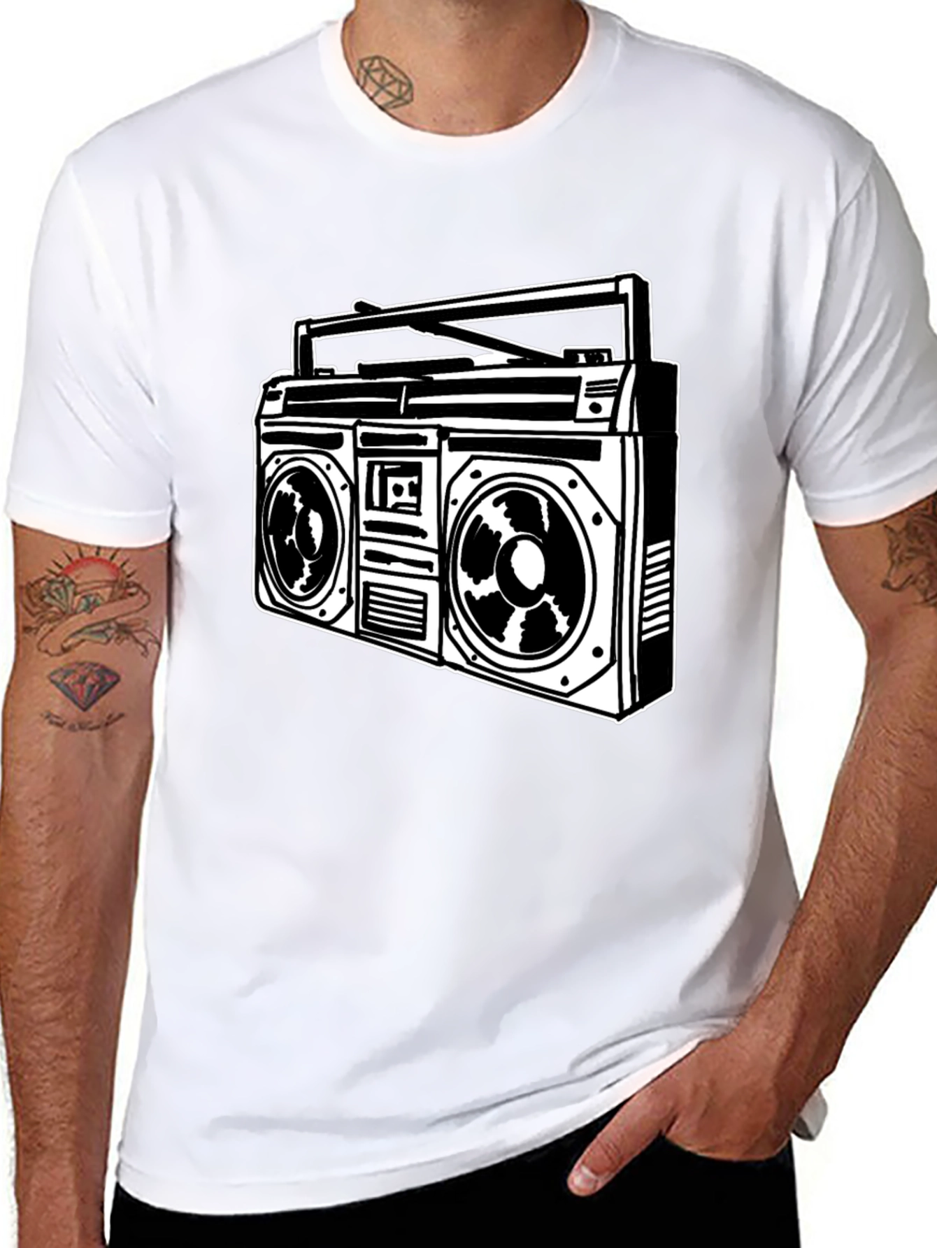 Retro Boombox Graphic Tee - Classic Black