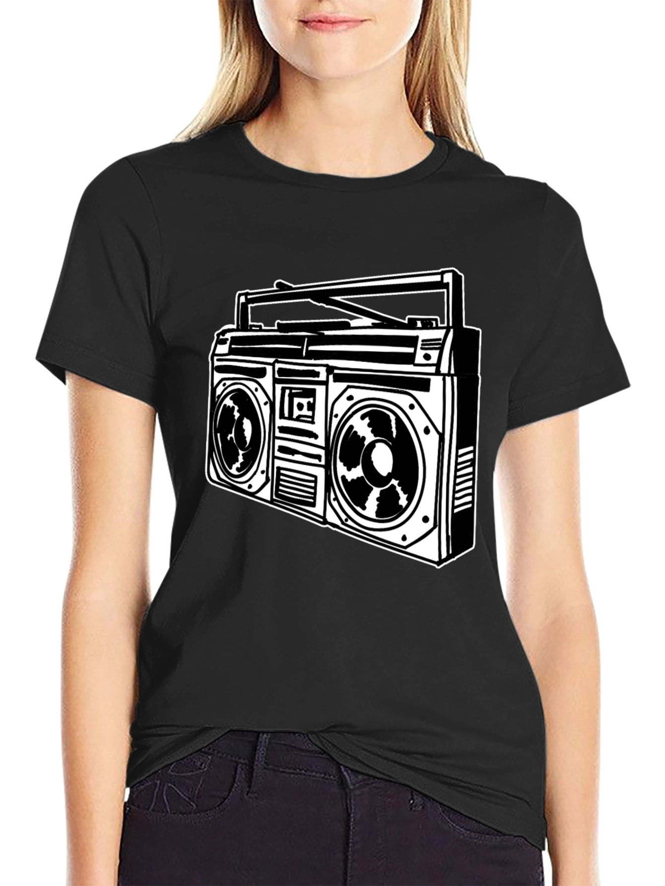 Retro Boombox Graphic Tee - Classic Black