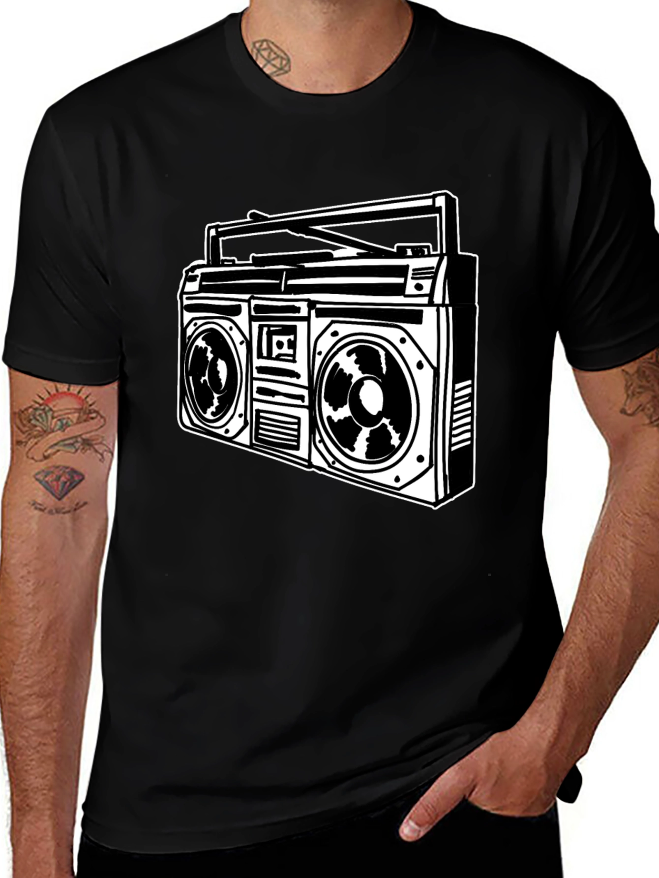 Retro Boombox Graphic Tee - Classic Black
