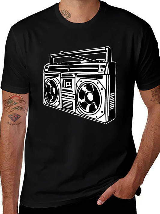 Retro Boombox Graphic Tee - Classic Black