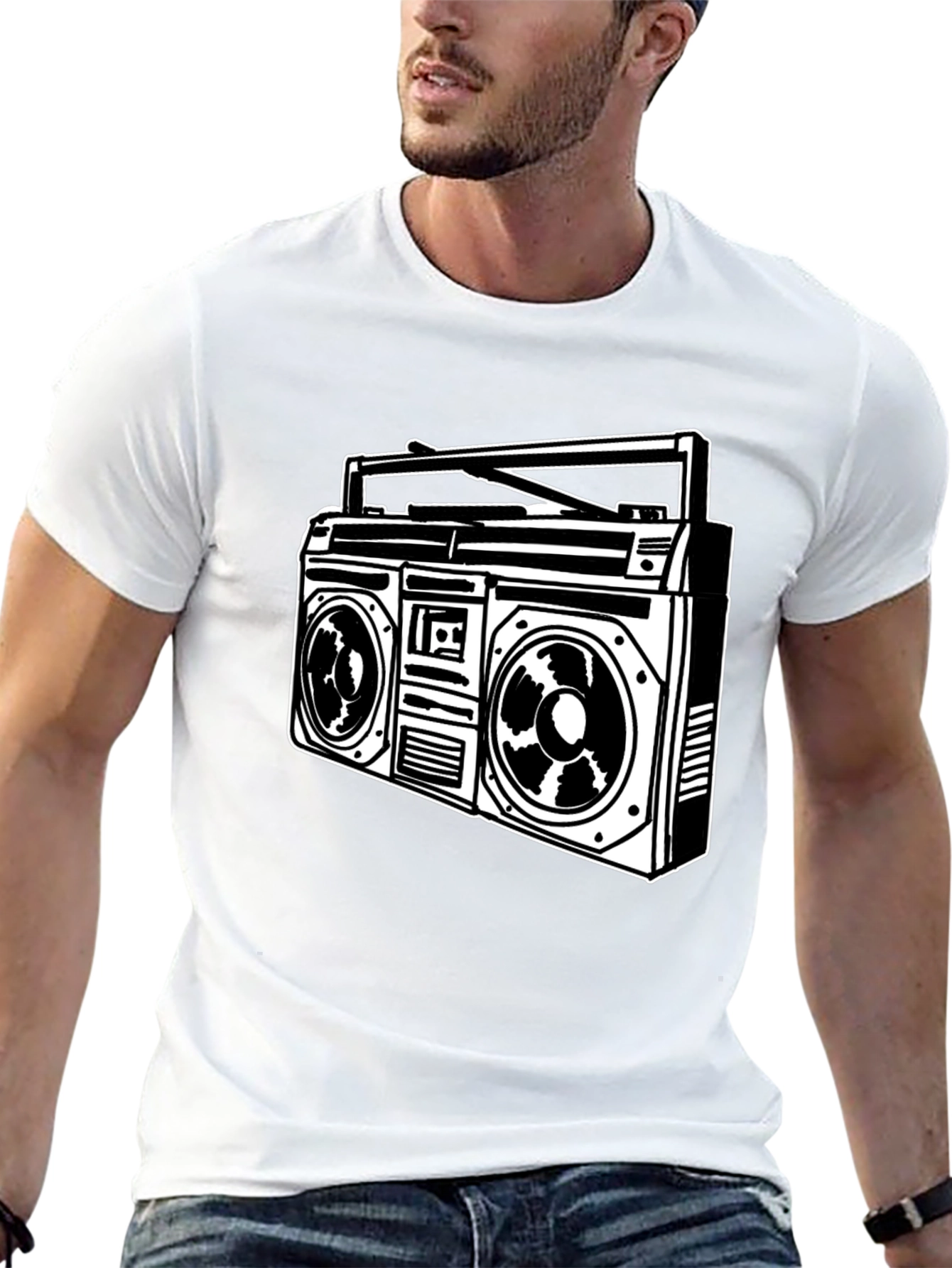 Retro Boombox Graphic Tee - Classic Black