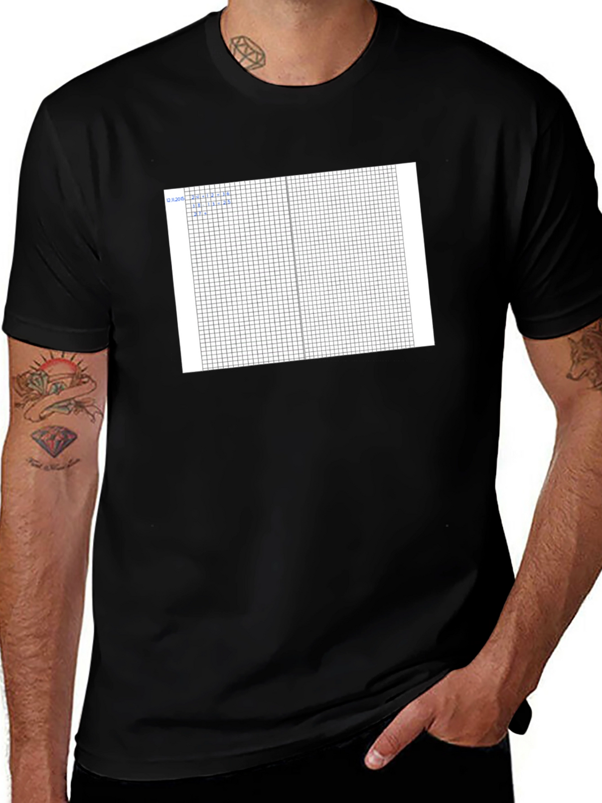 Grid Design Black Cotton T-Shirt