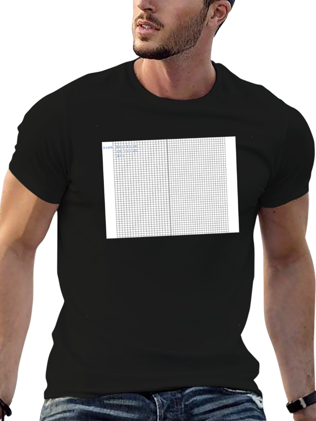 Grid Design Black Cotton T-Shirt