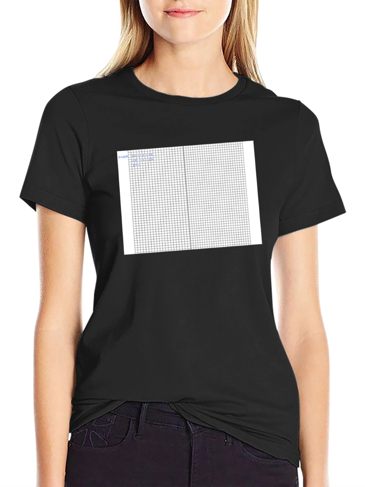 Grid Design Black Cotton T-Shirt