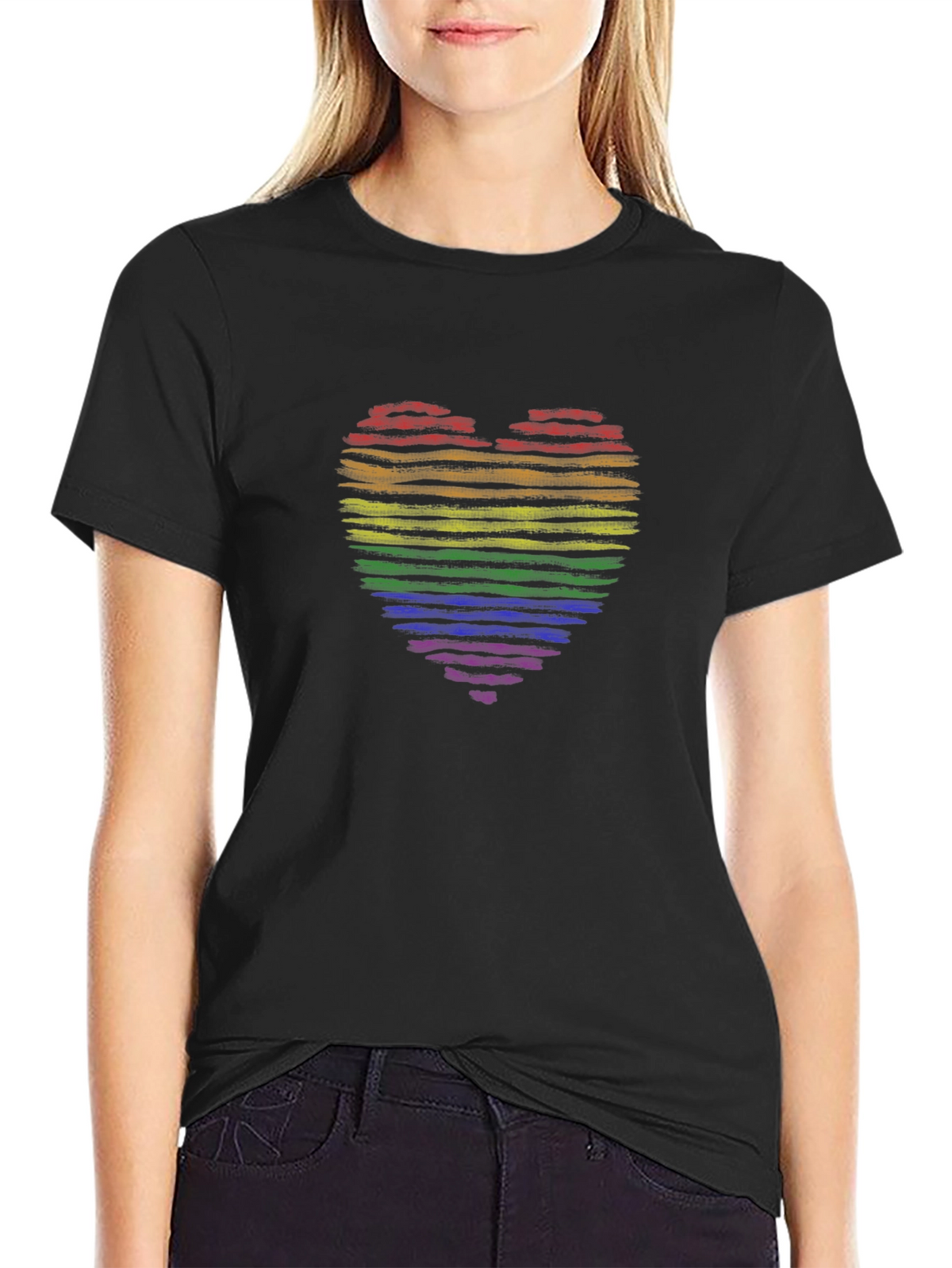 LGBT Pride Rainbow Heart T-Shirt - Black