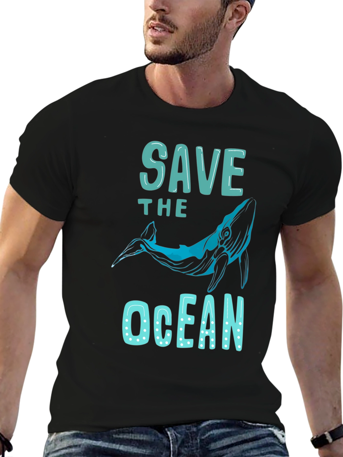 Save The Ocean Whale Graphic Tee - Black