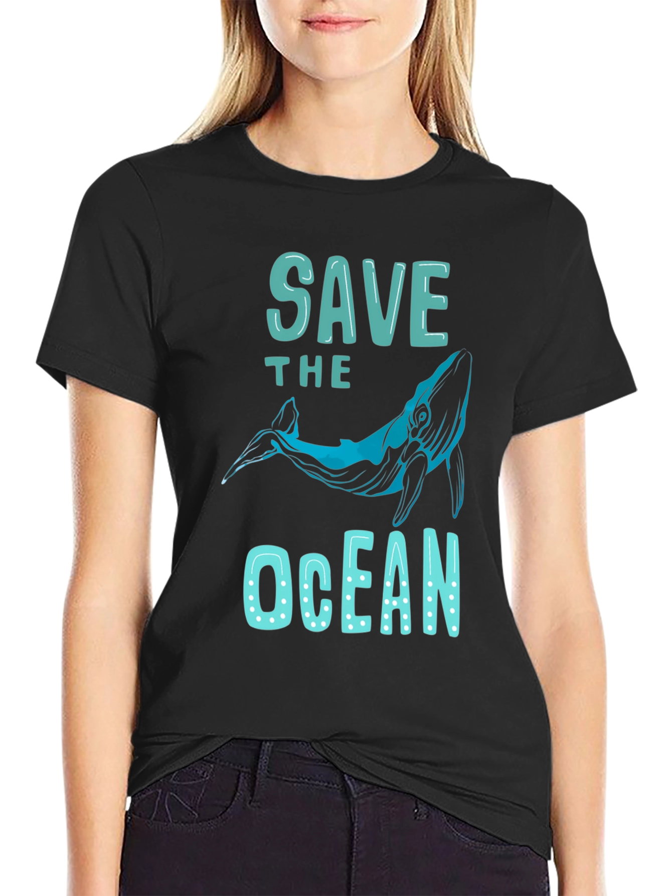 Save The Ocean Whale Graphic Tee - Black