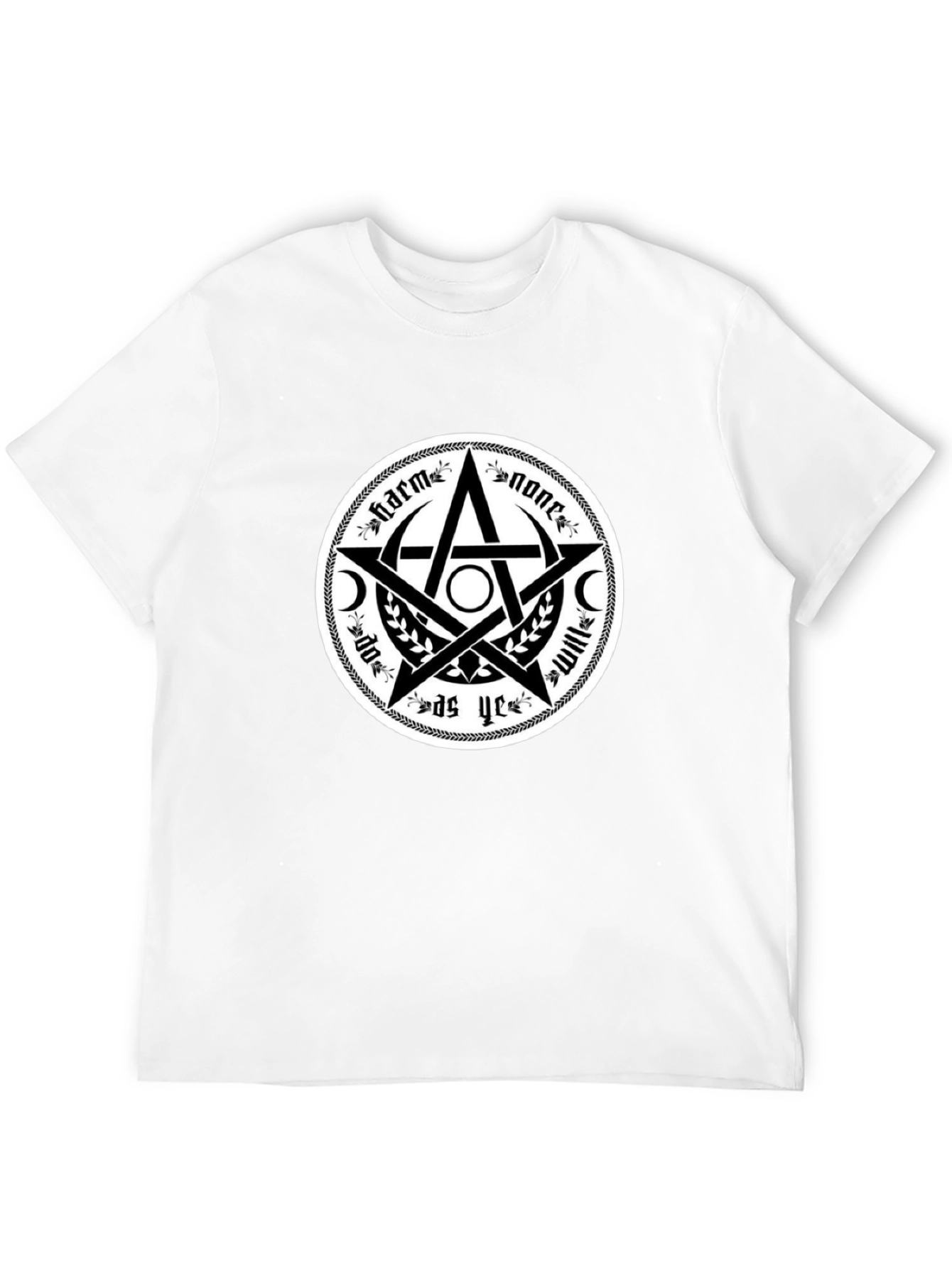 Harm None Wiccan Pentacle T-Shirt - Black Cotton Tee