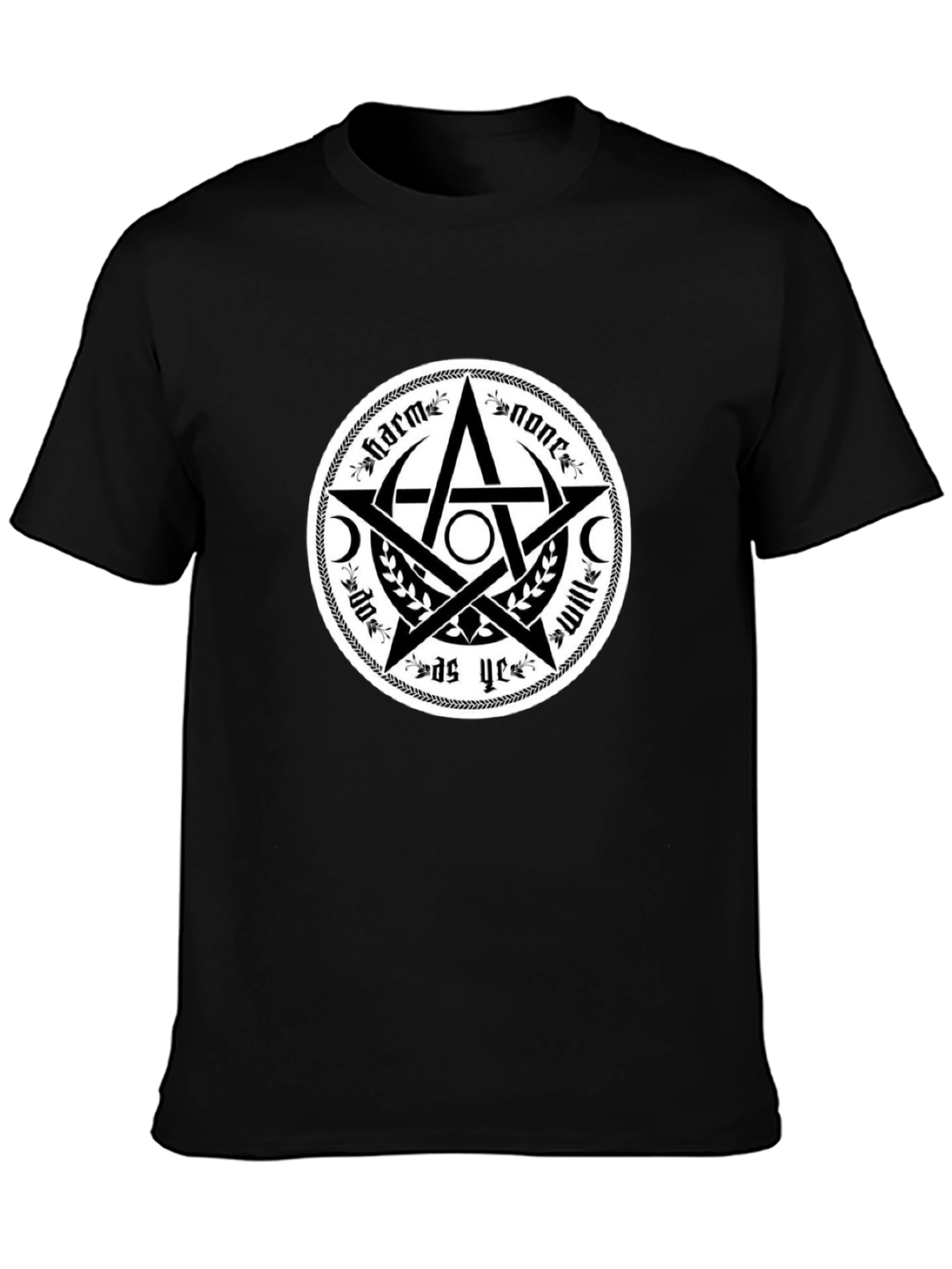 Harm None Wiccan Pentacle T-Shirt - Black Cotton Tee