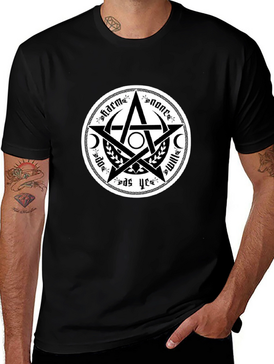 Harm None Wiccan Pentacle T-Shirt - Black Cotton Tee