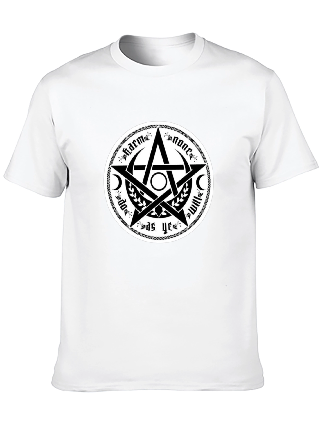 Harm None Wiccan Pentacle T-Shirt - Black Cotton Tee