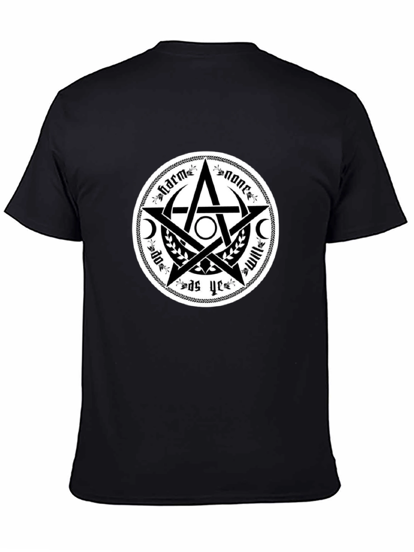 Harm None Wiccan Pentacle T-Shirt - Black Cotton Tee