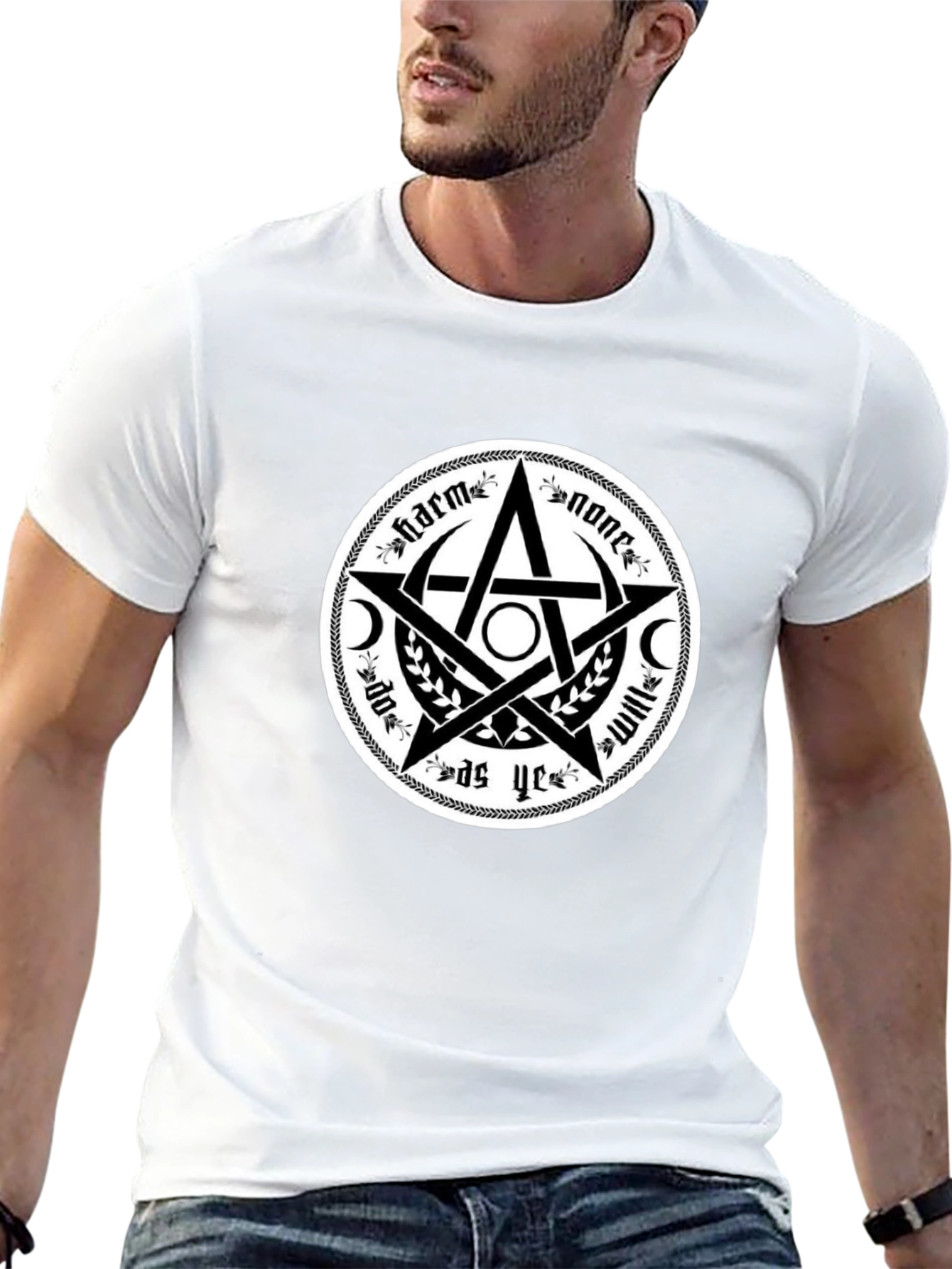 Harm None Wiccan Pentacle T-Shirt - Black Cotton Tee